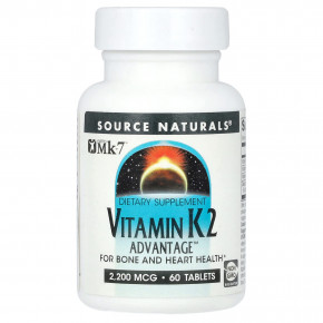 Source Naturals, витамин K2, 2200 мкг, 60 таблеток - описание