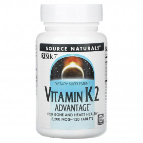 Source Naturals, Vitamin K2 Advantage, 2200 мкг, 120 таблеток - описание | фото