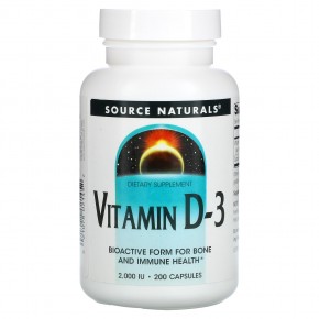 Source Naturals, Витамин D3, 2000 МЕ, 200 мягких таблеток - описание