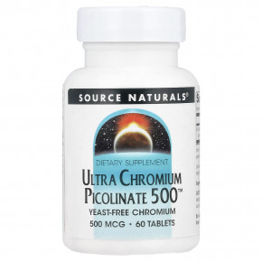 Source Naturals, Ультрапиколинат хрома 500 ™, 500 мкг, 60 таблеток - описание | фото