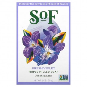 SoF, кусковое мыло французского помола с органическим маслом ши, с запахом букета фиалок, 170 г (6 унций) - описание