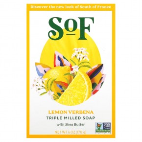 South of France, лимон и вербена, мыло с органическим маслом ши, изготовленное по французскому рецепту, 170 г (6 унций) - описание