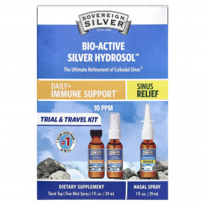 Sovereign Silver, Bio-Active Silver Hydrosol ™, Daily + Immune Support, для облегчения состояния носовых пазух, пробный и дорожный набор, набор из 3 предметов, 29 мл (1 жидк. Унция) (Товар снят с продажи) в Москве - eco-herb.ru | фото