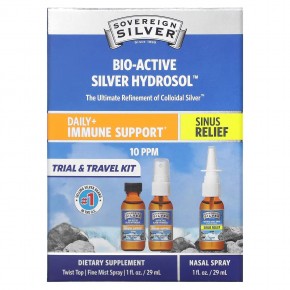 Sovereign Silver, Bio-Active Silver Hydrosol, Daily + Immune Support, Trial & Travel Kit, 10 част. / Млн, 3 шт., По 29 мл (1 жидк. Унция) в Москве - eco-herb.ru | фото