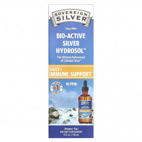 Sovereign Silver, Bio-Active Silver Hydrosol™, гидрозоль серебра, флакон с пипеткой, для ежедневного применения и поддержки иммунитета, 10 част./млн, 118 мл (4 жидк. унции) - описание | фото