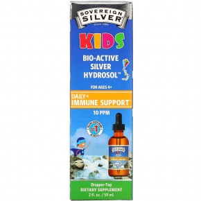 Sovereign Silver, Биоактивный гидрозоль серебра для детей, для ежедневного приема и поддержки иммунитета, для детей от 4 лет, 10 част. / Млн, 59 мл (2 жидк. Унции) - описание