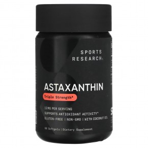 Sports Research, астаксантин тройной концентрации, 12 мг, 60 капсул - описание
