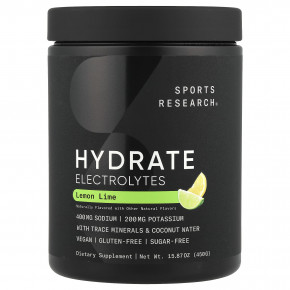 Sports Research, Hydrate, электролиты, лимон и лайм, 450 г (15,87 унции) в Москве - eco-herb.ru | фото
