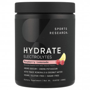 Sports Research, Hydrate, электролиты, малиновый лимонад, 450 г (15,87 унции) - описание