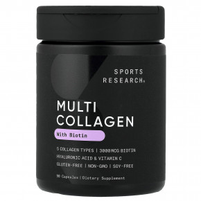 Sports Research, Multi Collagen, коллаген с биотином, 90 капсул - описание | фото