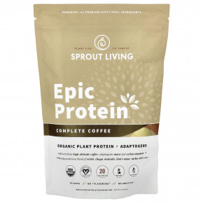 Sprout Living, Epic Protein®, органический растительный белок с адаптогенами, полноценный кофе, 456 г (1 фунт) - описание | фото