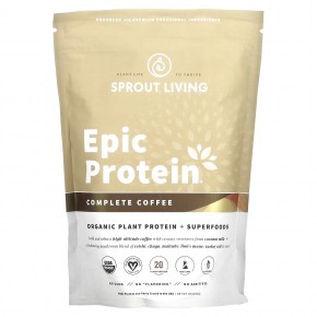 Sprout Living, Epic Protein, органический растительный протеин и суперфуды, оригинальный кофе, 494 г (1,1 фунта) - описание