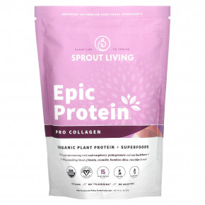 Sprout Living, Epic Protein, органический растительный протеин и суперпродукты, профессиональный коллаген, 364 г (0,8 фунта) в Москве - eco-herb.ru | фото