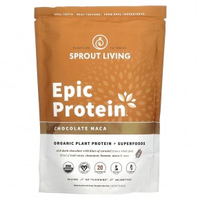 Sprout Living, Epic Protein, органический растительный протеин и суперпродукты, шоколад и мака, 455 г (1 фунт) - описание
