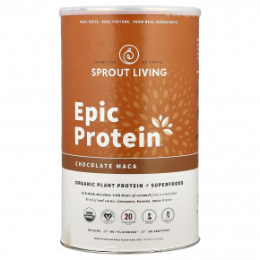 Sprout Living, Epic Protein®, органический растительный протеин и суперпродукты, шоколадная мака, 912 г (2 фунта) - описание | фото