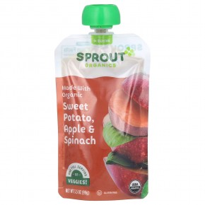 Sprout Organics, детское питание, от 6 месяцев, батат, яблоко и шпинат, 99 г (3,5 унции) в Москве - eco-herb.ru | фото