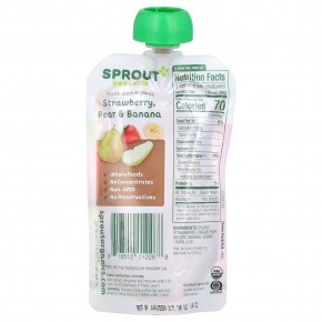 Sprout Organics, детское питание от 6 месяцев, клубника, груша и банан, 99 г (3,5 унции) в Москве - eco-herb.ru | фото