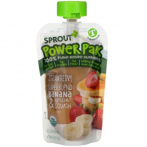 Sprout Organics, Plant-Based Power Pak, комплекс для детей от 12 месяцев, органическая клубника, банан и мускатная тыква, 113 г (4 унции) в Москве - eco-herb.ru | фото