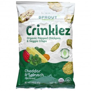 Sprout Organics, Crinklez, снек из нута и овощей, для малышей от 12 месяцев, чеддер и шпинат, 42 г (1,48 унции) - описание