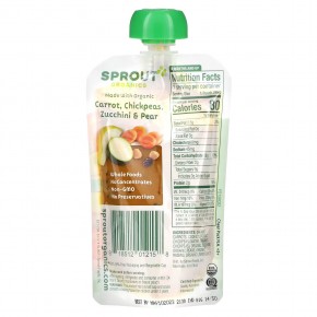Sprout Organics, Детское питание, этап 2, морковь, нут, цуккини и груша, 99 г в Москве - eco-herb.ru | фото