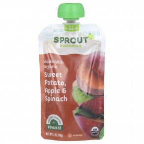 Sprout Organics, детское питание, от 6 месяцев, батат, яблоко и шпинат, 99 г (3,5 унции) - описание | фото