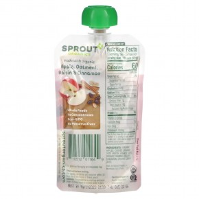 Sprout Organics, Детское питание, от 6 месяцев, яблочно-овсяный изюм с корицей, 99 г (3,5 унции) в Москве - eco-herb.ru | фото