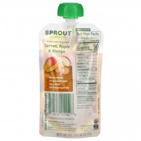 Sprout Organics, Детское питание, от 6 месяцев, морковь, яблоко и манго, 99 г (3,5 унции) (Товар снят с продажи) в Москве - eco-herb.ru | фото