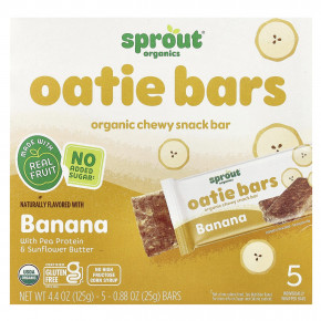 Sprout Organics, Oatie Bars, органические жевательные батончики для детей от 2 лет, с бананами, 5 батончиков, 25 г (0,88 унции) - описание | фото