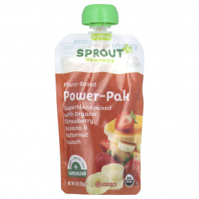 Sprout Organics, Plant-Based Power Pak, комплекс для детей от 12 месяцев, органическая клубника, банан и мускатная тыква, 113 г (4 унции) - описание | фото