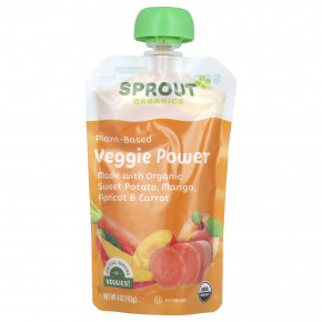 Sprout Organics, Veggie Power, от 12 месяцев, батат, манго, абрикос и морковь, 113 г (4 унции) - описание | фото