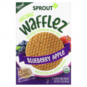 Sprout Organics, Wafflez, вафли с голубикой и яблоком, 5 пакетиков по 18 г (0,63 унции) в Москве - eco-herb.ru | фото