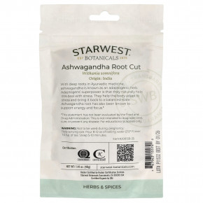 Starwest Botanicals, Органический нарезанный корень ашваганды, 40 г (1,41 унции) (Товар снят с продажи) в Москве - eco-herb.ru | изображение Starwest Botanicals, Органический нарезанный корень ашваганды, 40 г (1,41 унции) (Товар снят с продажи) в Москве - eco-herb.ru | фото