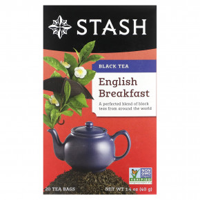 Stash Tea, Черный чай, английский завтрак, 20 чайных пакетиков, 40 г (1,4 унции) - описание