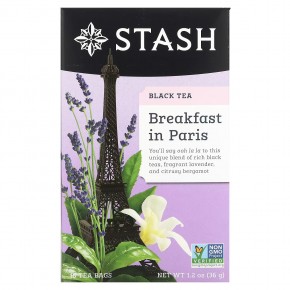 Stash Tea, черный чай, «Завтрак в Париже», 18 чайных пакетиков, 36 г (1,2 унции) - описание