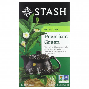 Stash Tea, Green Tea, Green Tea, Premium Green, 20 чайных пакетиков, 40 г (1,4 унции) - описание