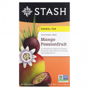 Stash Tea, Herbal Tea, манго и маракуйя, без кофеина, 20 чайных пакетиков, 38 г (1,3 унции) - описание