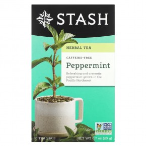 Stash Tea, Herbal Tea, перечная мята, без кофеина, 20 чайных пакетиков, 20 г (0,7 унции) - описание