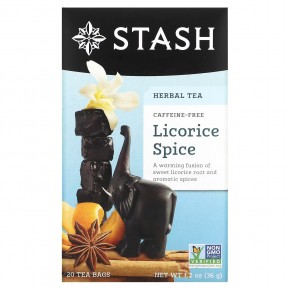 Stash Tea, Травяной чай высшего сорта, лакрица и пряности, без кофеина, 20 чайных пакетиков, 1,2 унции (36 г) - описание