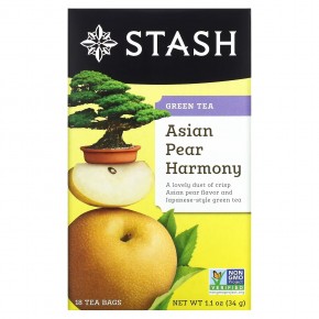 Stash Tea, зеленый чай, азиатская груша, 18 чайных пакетиков, 34 г (1,1 унции) - описание