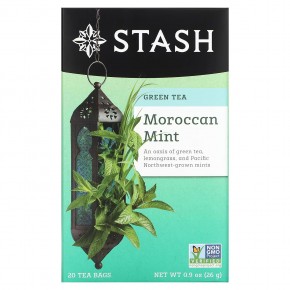 Stash Tea, зеленый чай, марокканская мята, 20 чайных пакетиков, 26 г (0,9 унции) - описание