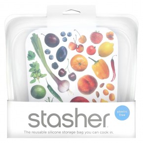 Stasher, Многоразовый силиконовый контейнер для еды, удобный размер для бутербродов, средний, прозрачный, 450 мл (15 жидк. унций) в Москве - eco-herb.ru | фото