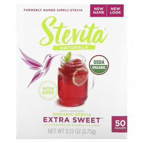 Stevita, Naturals, органическая стевия, экстрасладкая, 50 пакетиков, 3,75 г (0,13 унции) в Москве - eco-herb.ru | фото