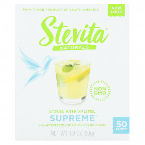 Stevita, Naturals, стевия с ксилитолом, Supreme, 50 пакетиков по 50 г (1,8 унции) - описание | фото