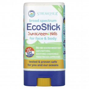 Stream2Sea, EcoStick Sunscreen 4 Kids, SPF 35+, без отдушек, 16 г (0,5 унции) - описание | фото