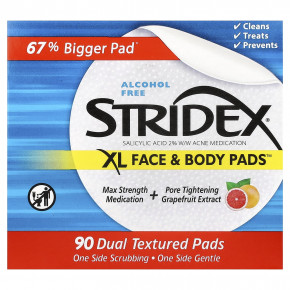 Stridex, XL Face & Body Pads™, без спирта, 90 подушечек с двойной текстурой в Москве - eco-herb.ru | фото