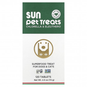 Sun Chlorella, Sun Pet Treats ™, хлорелла и элеутерококк, для собак и кошек, 120 таблеток - описание | фото