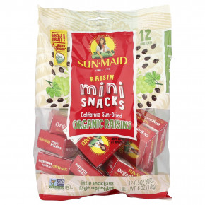 Sun-Maid, мини-снеки из органического изюма, сушеного на солнце, 12 упаковок по 0,5 унции - описание | фото