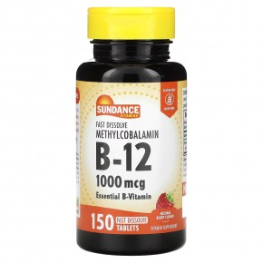 Sundance Vitamins, быстрорастворимый метилкобаламин (витамин B12), со вкусом натуральных ягод, 1000 мкг, 150 быстрорастворимых таблеток в Москве - eco-herb.ru | фото