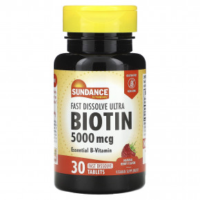 Sundance Vitamins, Fast Dissolve Ultra Biotin, натуральные ягоды, 5000 мкг, 30 быстрорастворимых таблеток в Москве - eco-herb.ru | фото