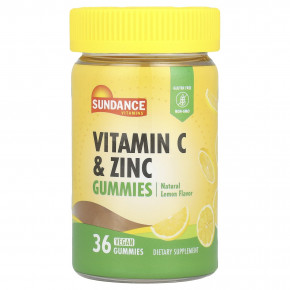 Sundance Vitamins, Жевательные мармеладки с витамином C и цинком, натуральный лимон, 36 веганских жевательных таблеток - описание | фото